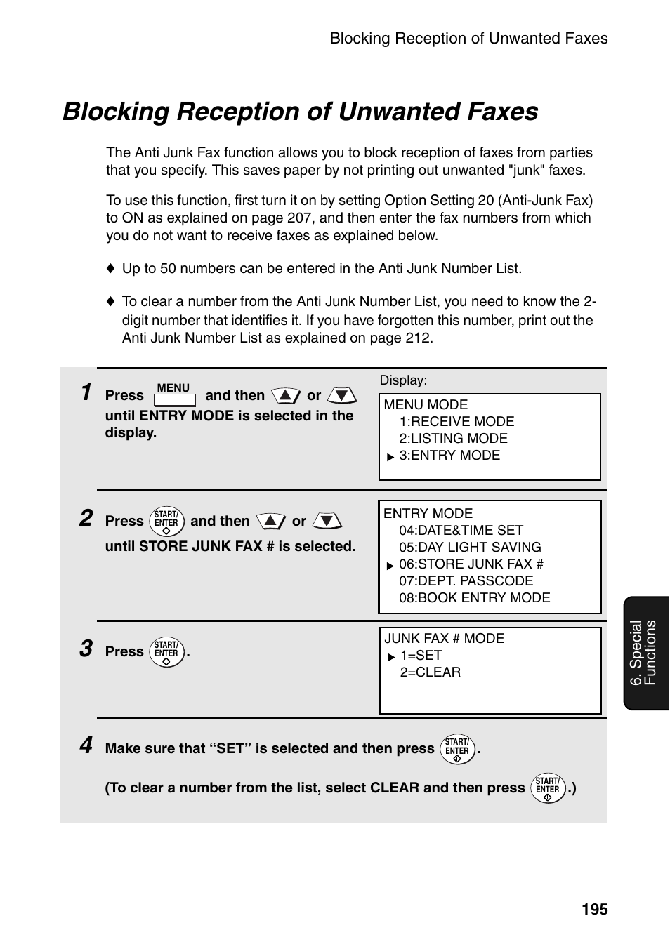 Blocking reception of unwanted faxes | Sharp FO-DC535 User Manual | Page 197 / 248