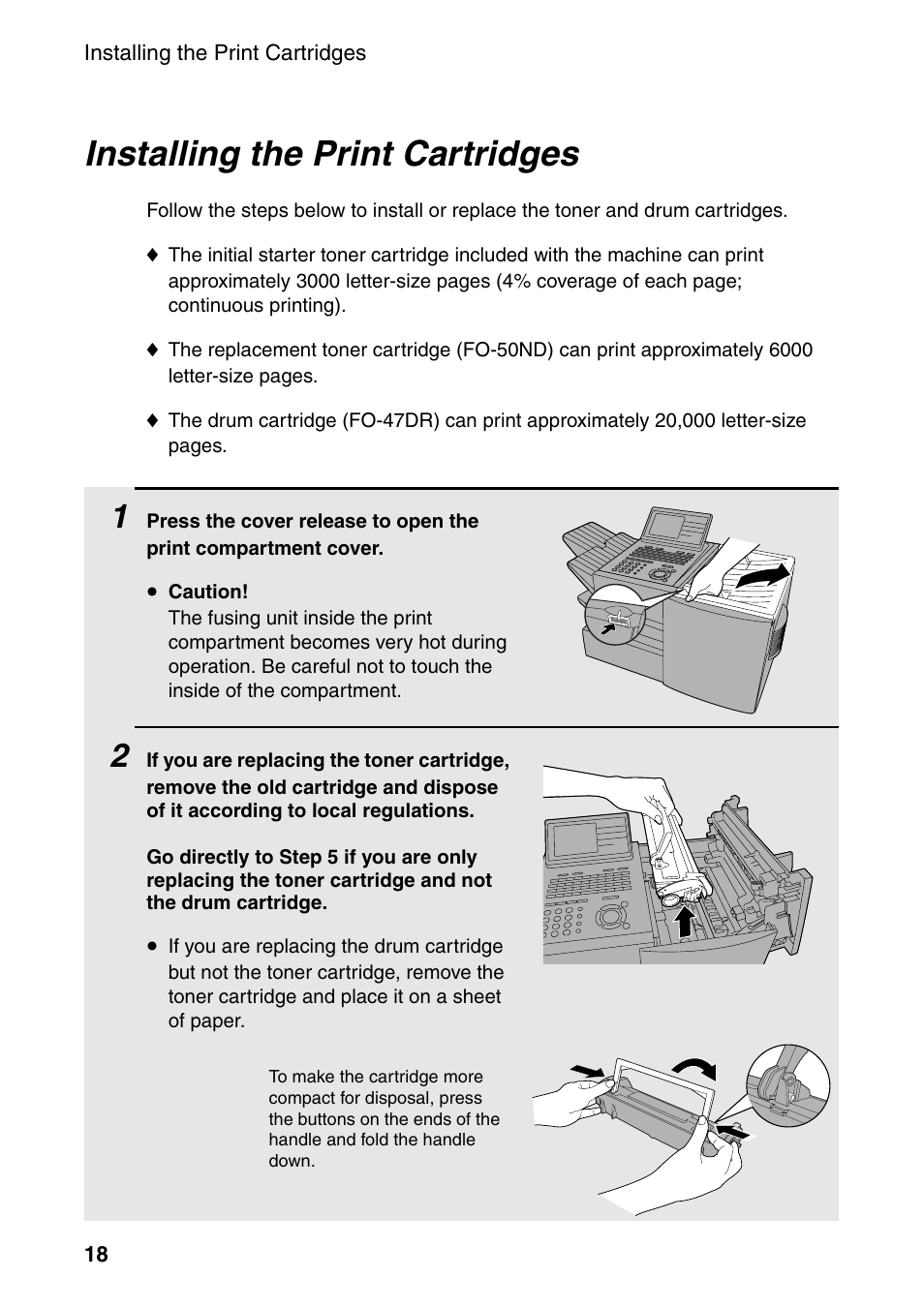 Installing the print cartridges | Sharp FO-DC535 User Manual | Page 20 / 248