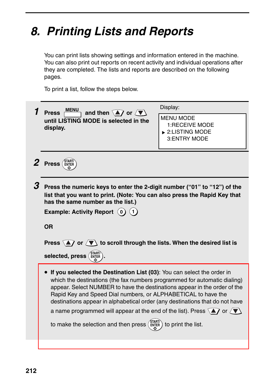 Printing lists and reports | Sharp FO-DC535 User Manual | Page 214 / 248