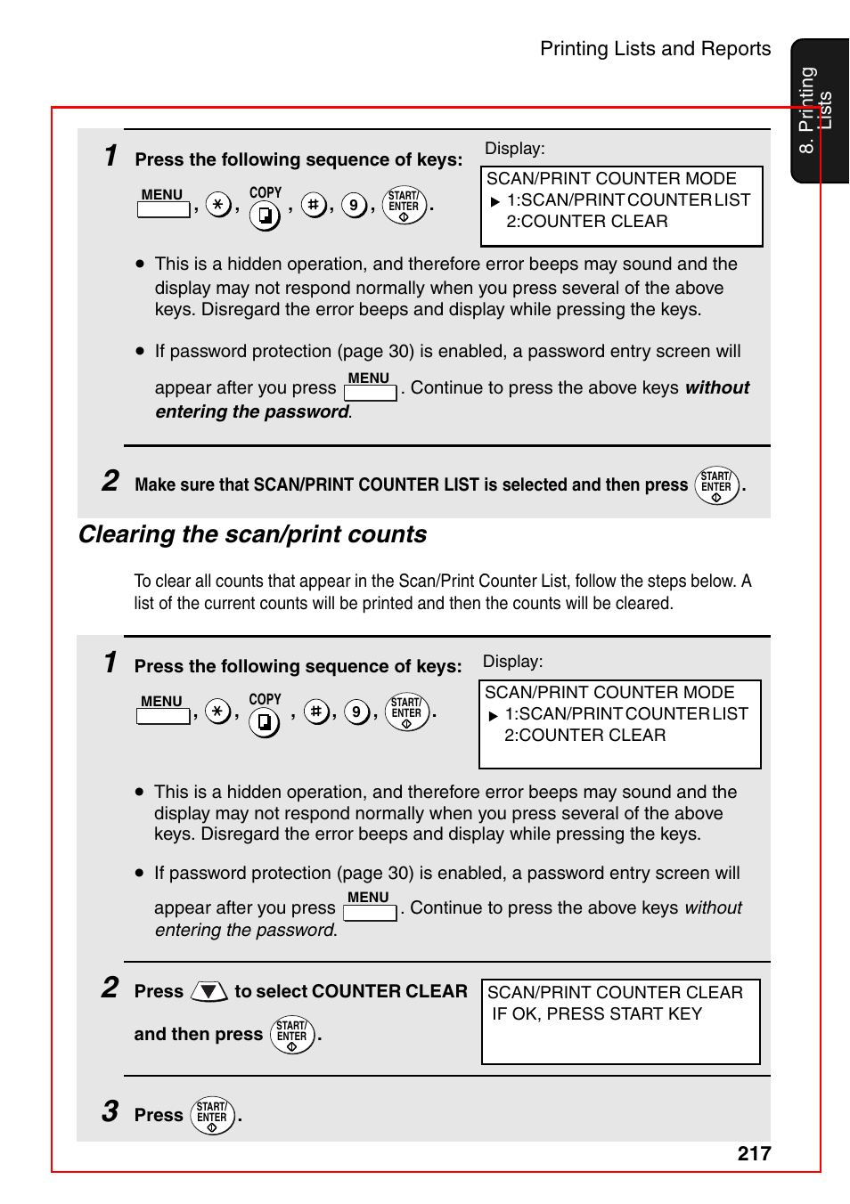 Clearing the scan/print counts | Sharp FO-DC535 User Manual | Page 219 / 248