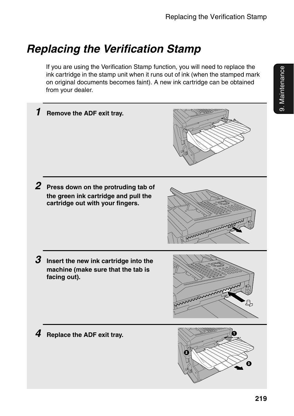 Replacing the verification stamp | Sharp FO-DC535 User Manual | Page 221 / 248