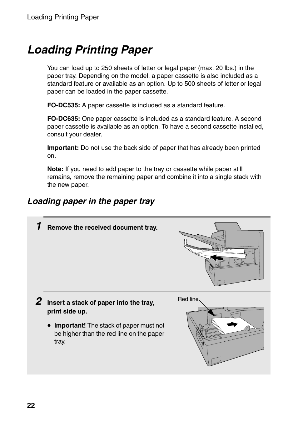 Loading printing paper | Sharp FO-DC535 User Manual | Page 24 / 248