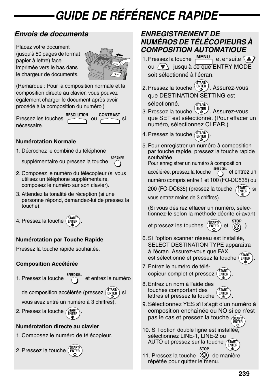 Guide de référence rapide, Envois de documents | Sharp FO-DC535 User Manual | Page 241 / 248