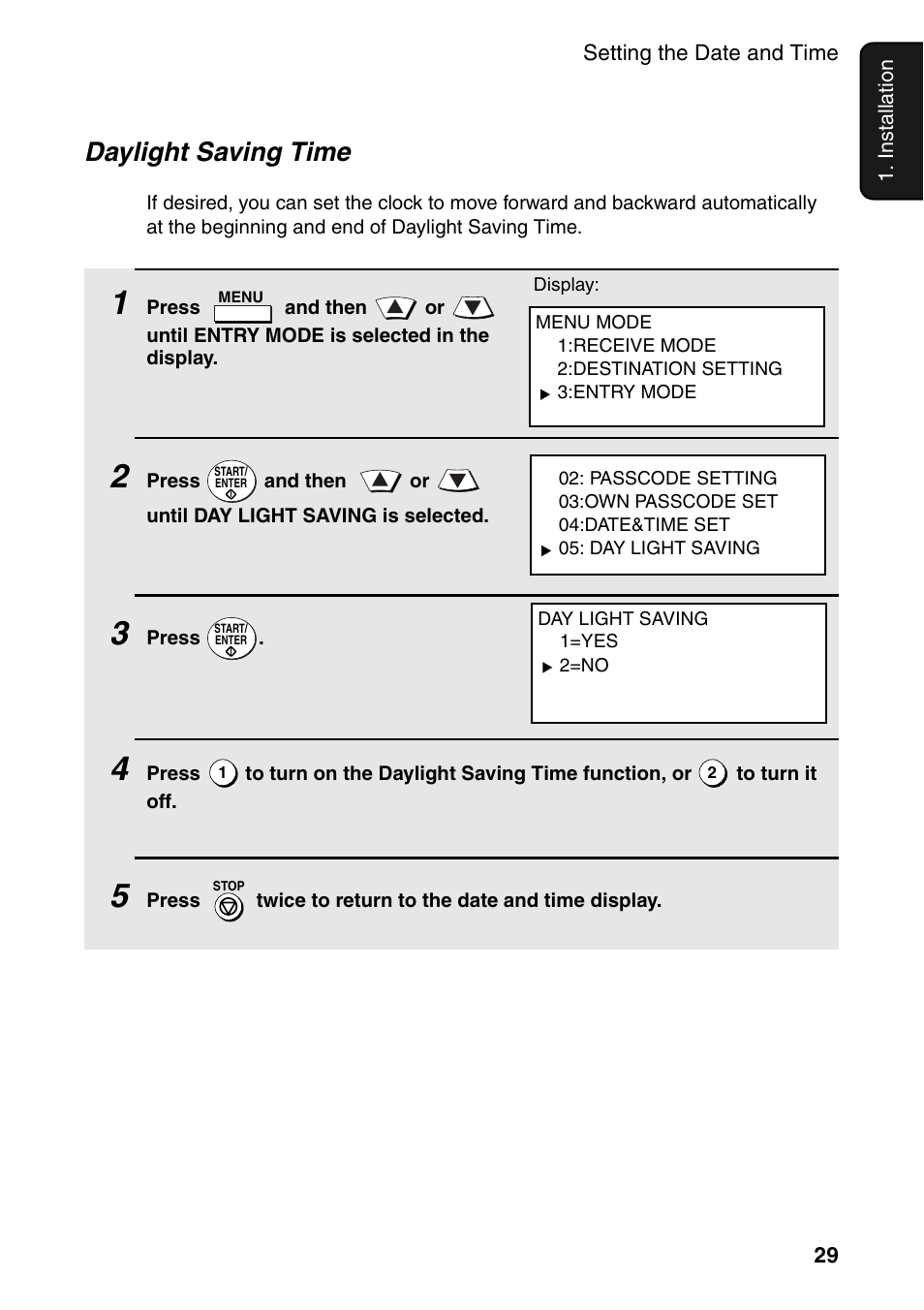 Daylight saving time | Sharp FO-DC535 User Manual | Page 31 / 248