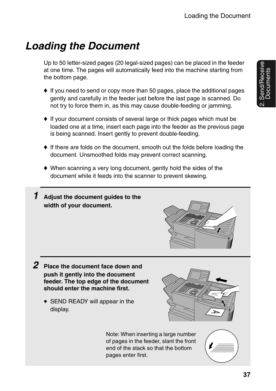 Loading the document | Sharp FO-DC535 User Manual | Page 39 / 248