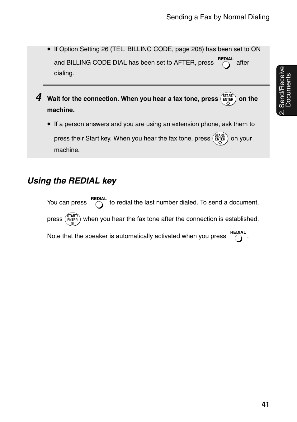 Using the redial key | Sharp FO-DC535 User Manual | Page 43 / 248