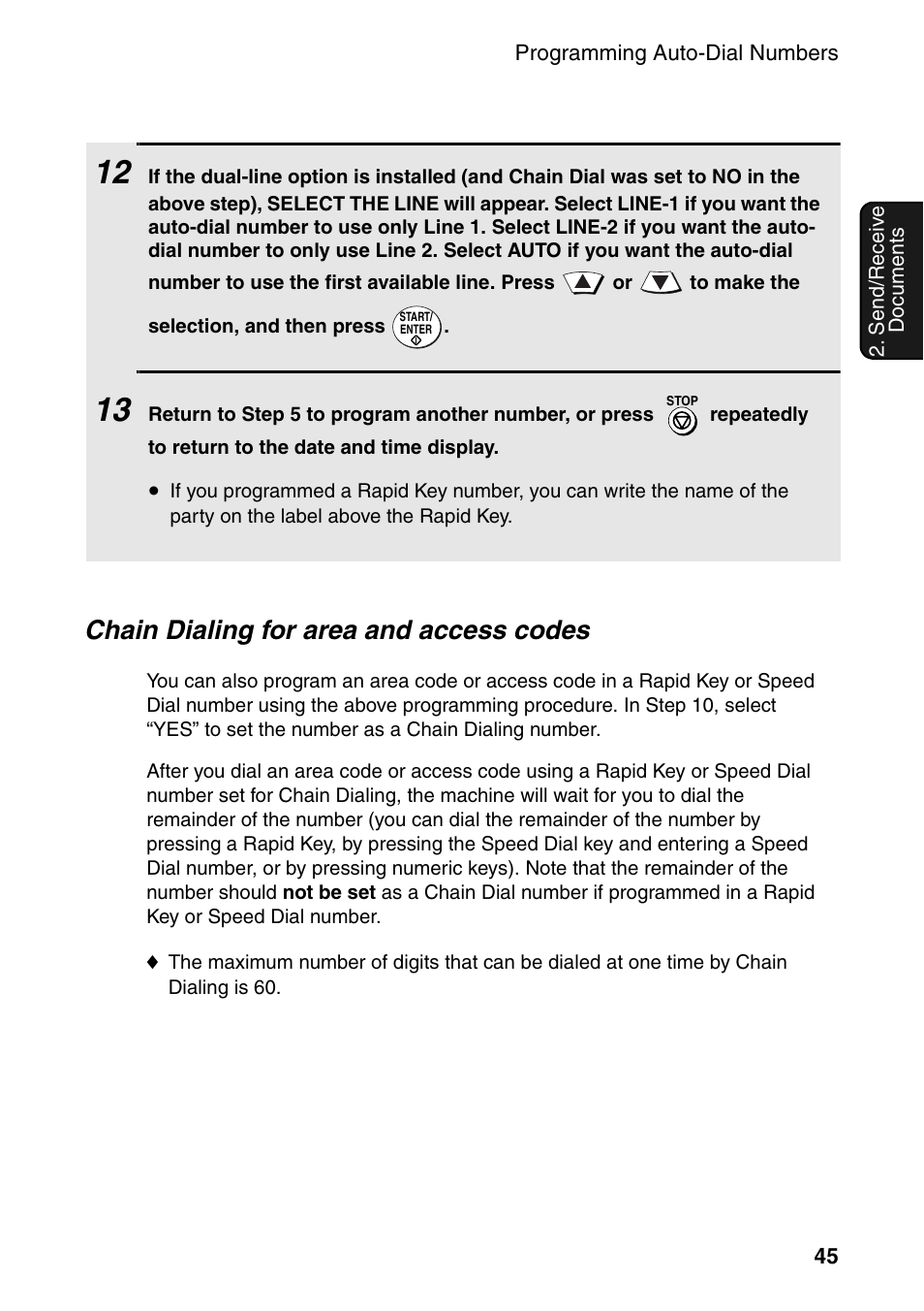 Chain dialing for area and access codes | Sharp FO-DC535 User Manual | Page 47 / 248