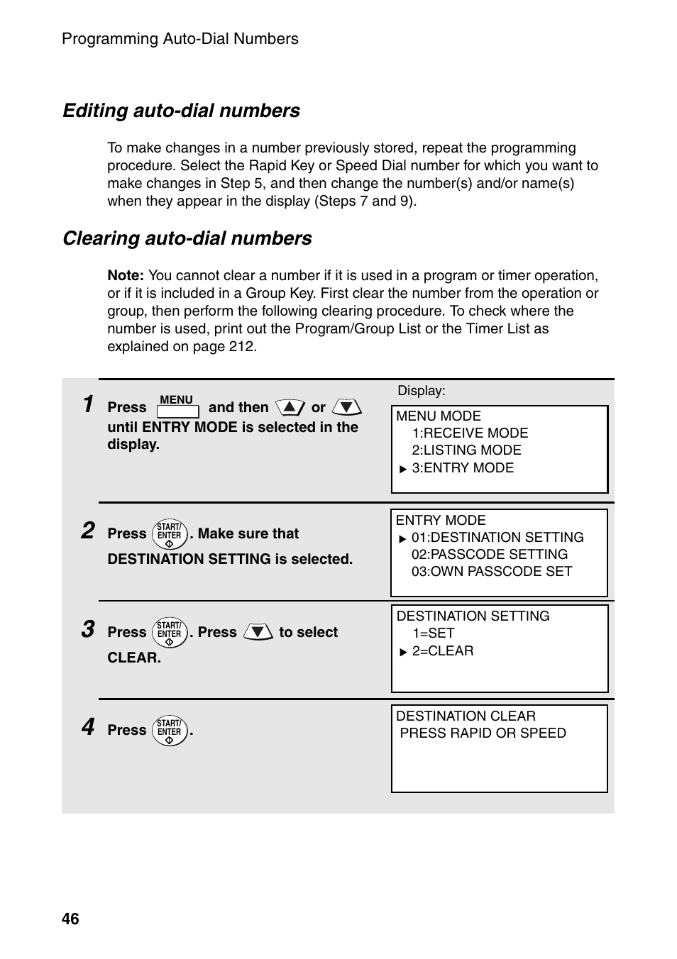 Editing auto-dial numbers, Clearing auto-dial numbers | Sharp FO-DC535 User Manual | Page 48 / 248