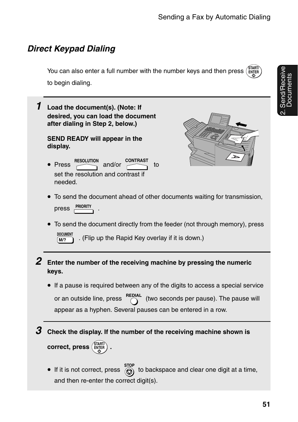 Direct keypad dialing | Sharp FO-DC535 User Manual | Page 53 / 248