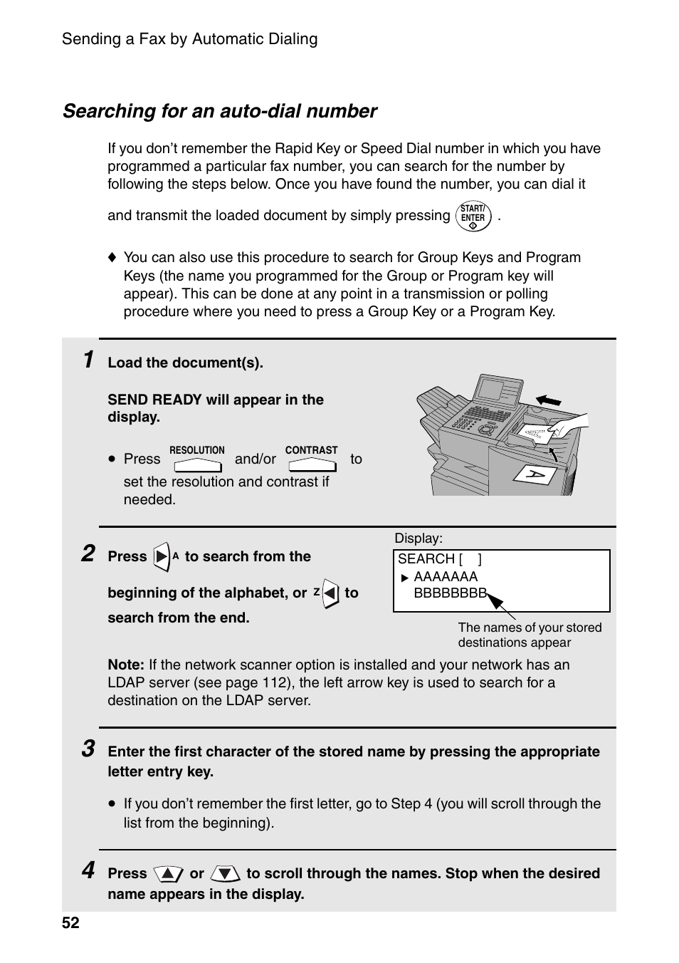 Searching for an auto-dial number | Sharp FO-DC535 User Manual | Page 54 / 248