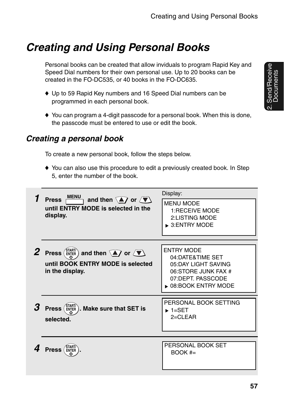 Creating and using personal books, Creating a personal book | Sharp FO-DC535 User Manual | Page 59 / 248