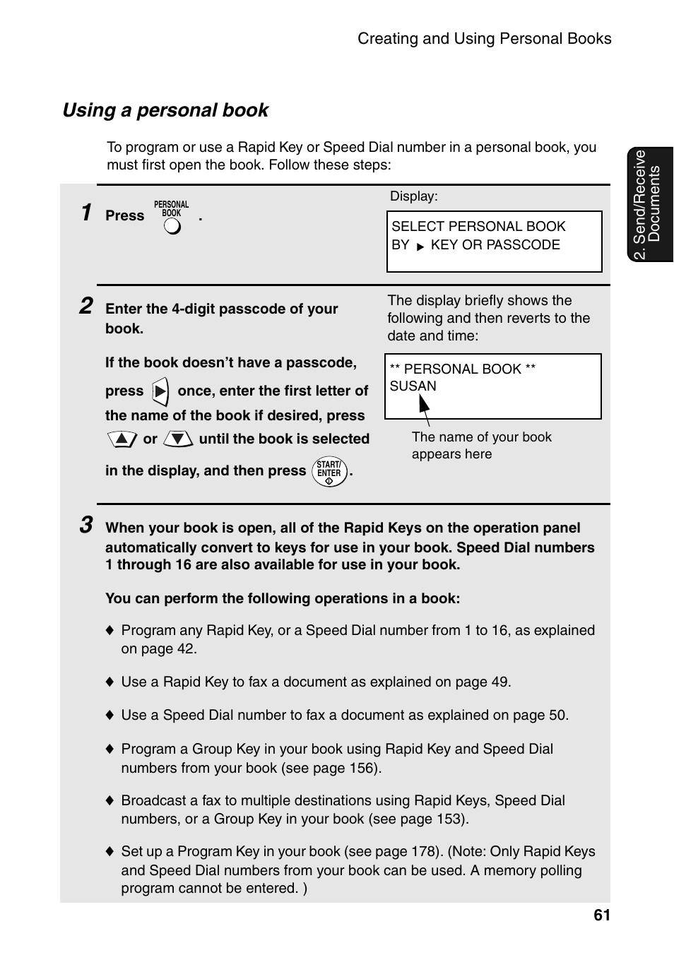 Using a personal book | Sharp FO-DC535 User Manual | Page 63 / 248