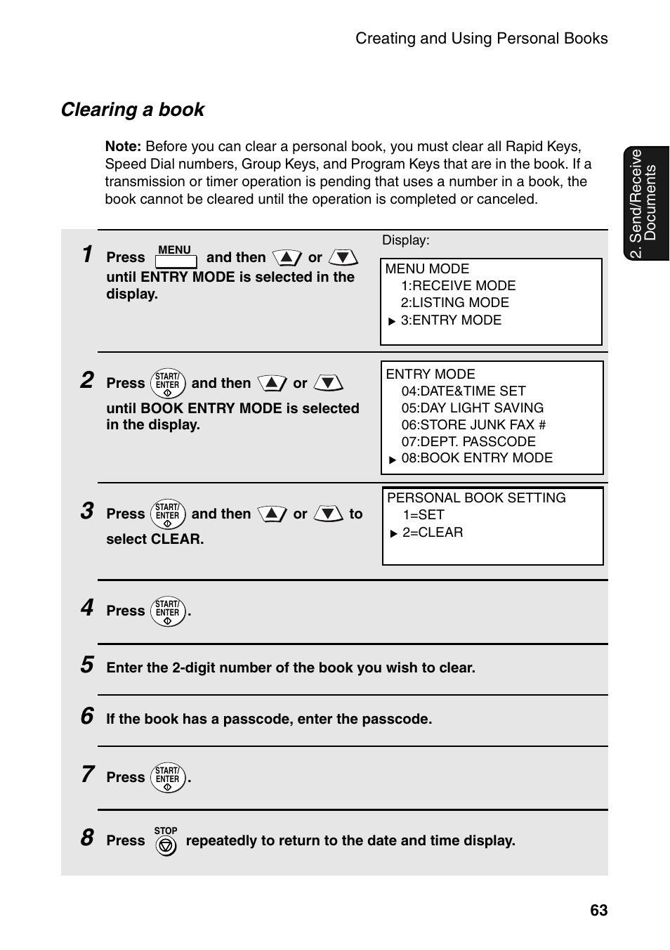 Clearing a book | Sharp FO-DC535 User Manual | Page 65 / 248