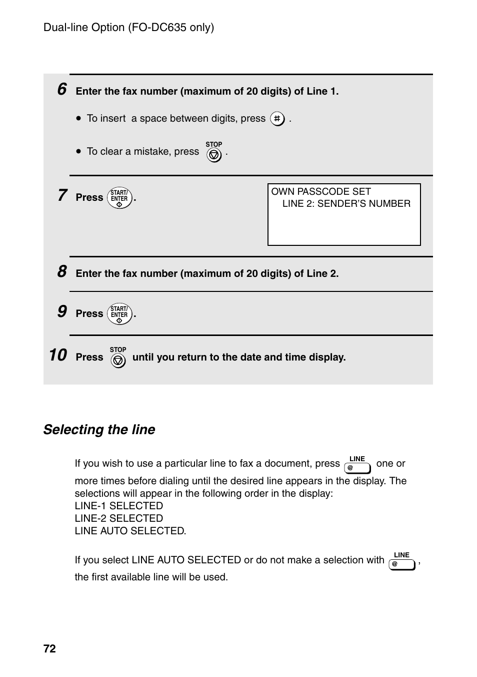 Selecting the line | Sharp FO-DC535 User Manual | Page 74 / 248