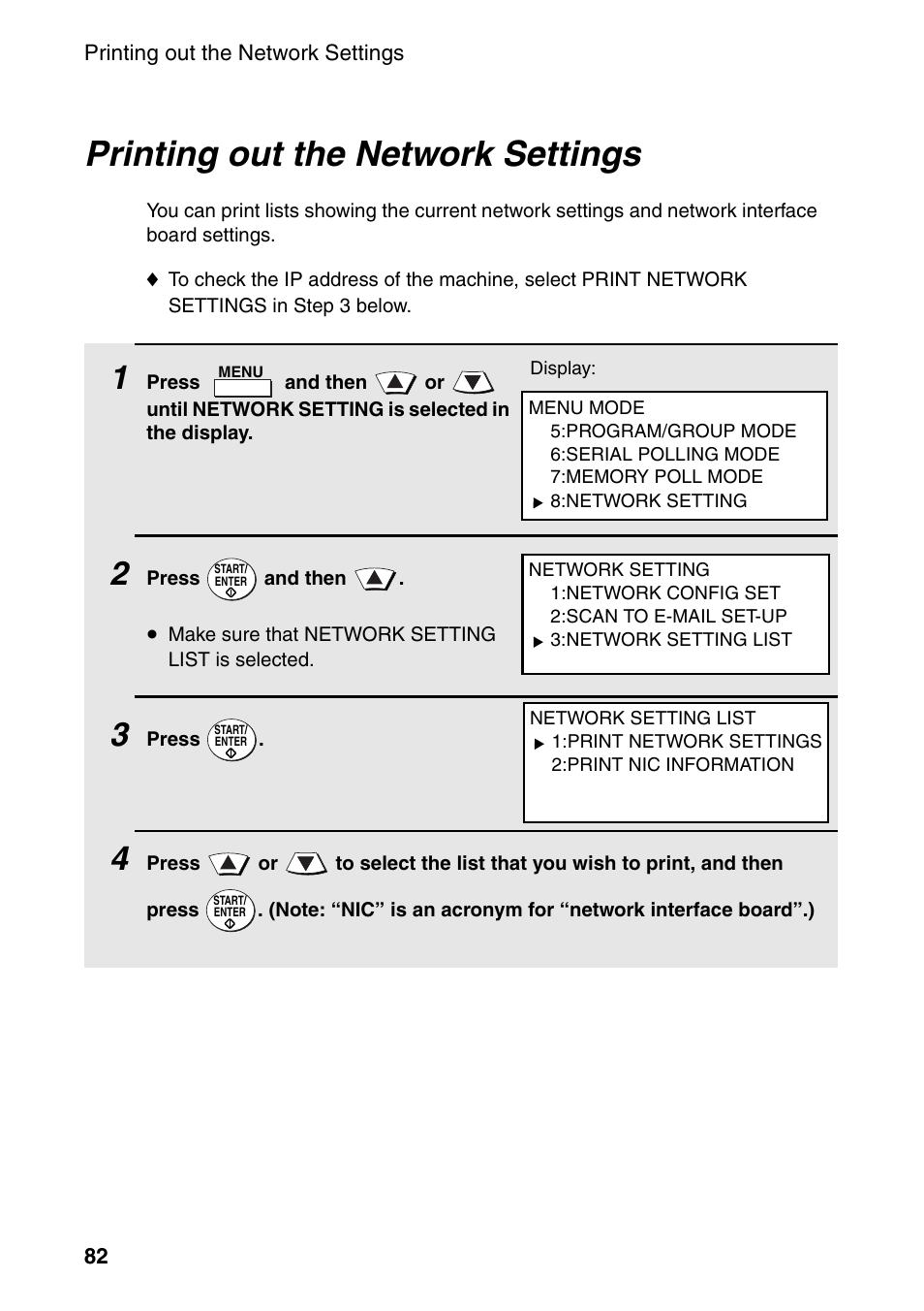 Printing out the network settings | Sharp FO-DC535 User Manual | Page 84 / 248