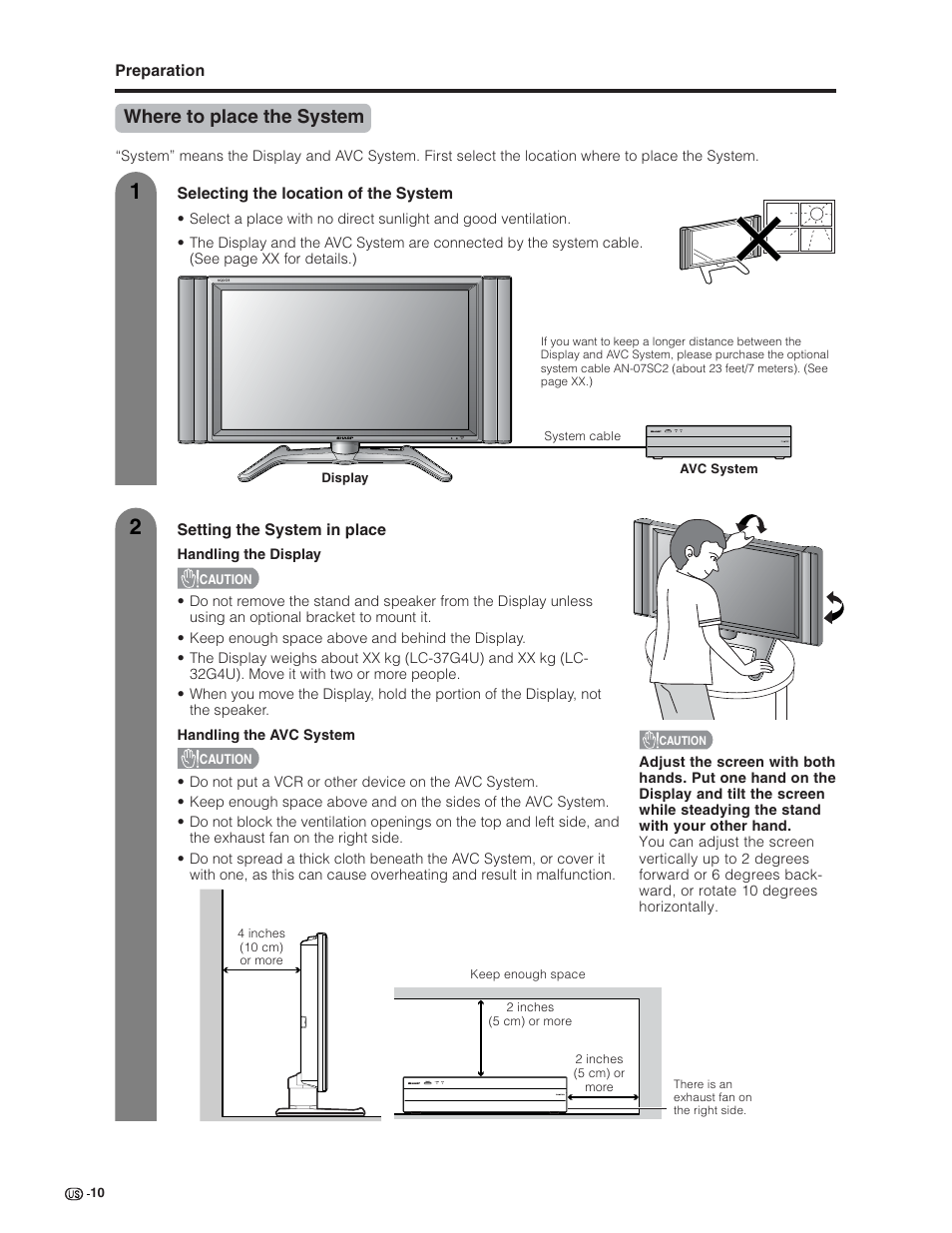 Where to place the system | Sharp Aquos LC 32G4U User Manual | Page 10 / 104