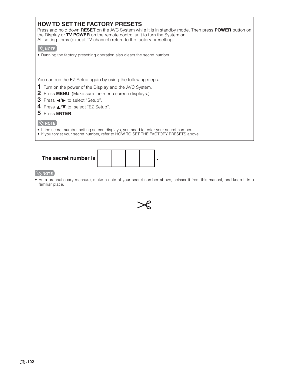 How to set the factory presets | Sharp Aquos LC 32G4U User Manual | Page 102 / 104