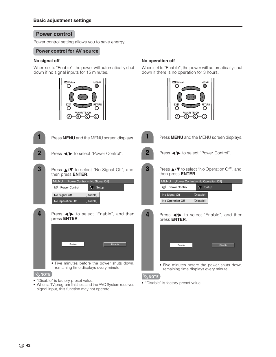 Power control | Sharp Aquos LC 32G4U User Manual | Page 42 / 104