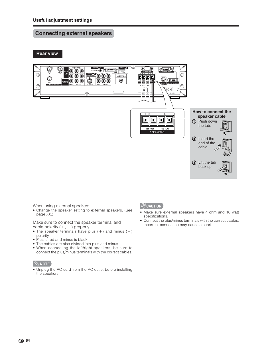 Connecting external speakers | Sharp Aquos LC 32G4U User Manual | Page 64 / 104