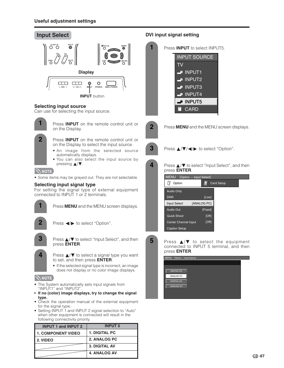 Input select | Sharp Aquos LC 32G4U User Manual | Page 67 / 104