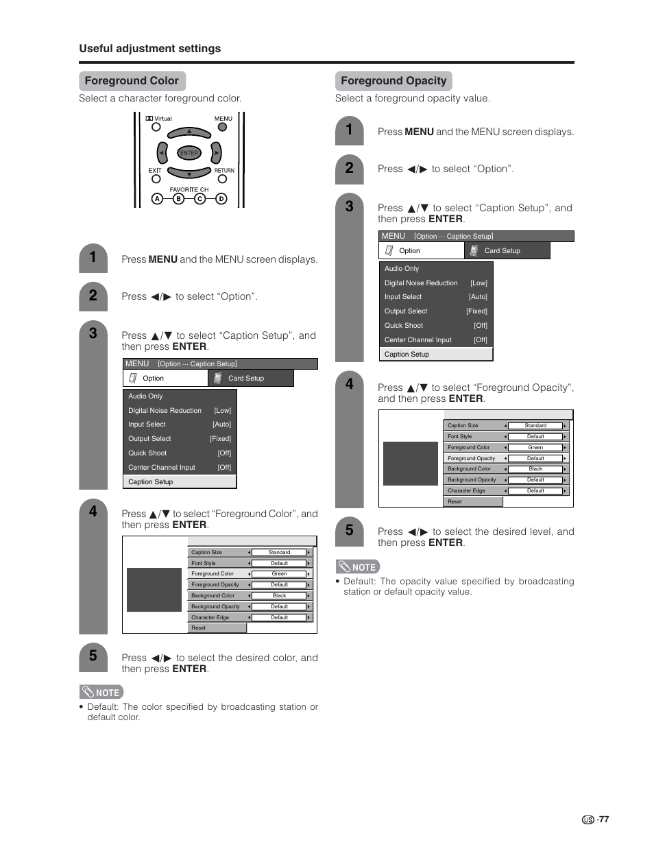 Useful adjustment settings foreground color, Foreground opacity | Sharp Aquos LC 32G4U User Manual | Page 77 / 104