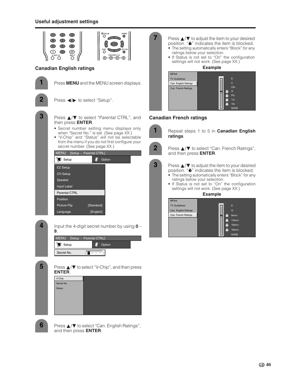 Canadian french ratings | Sharp Aquos LC 32G4U User Manual | Page 85 / 104