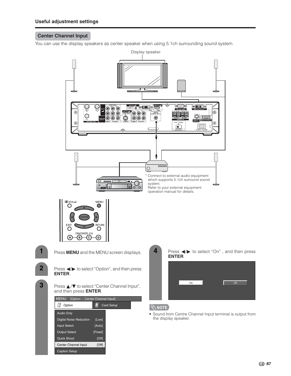 Useful adjustment settings center channel input | Sharp Aquos LC 32G4U User Manual | Page 87 / 104