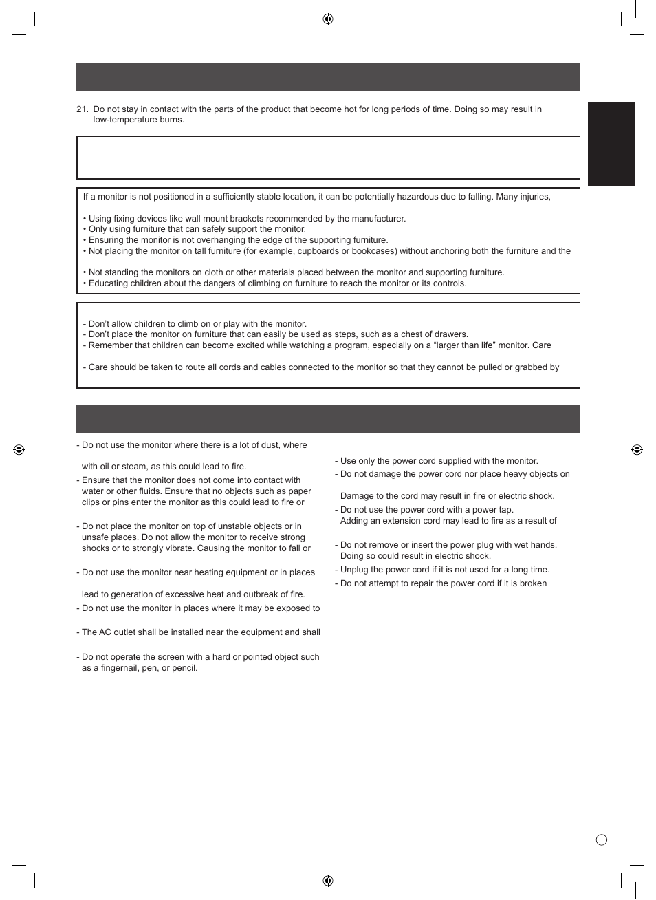 Safety instruction, Safety precautions (continued), English | Sharp PN-L601B User Manual | Page 5 / 28