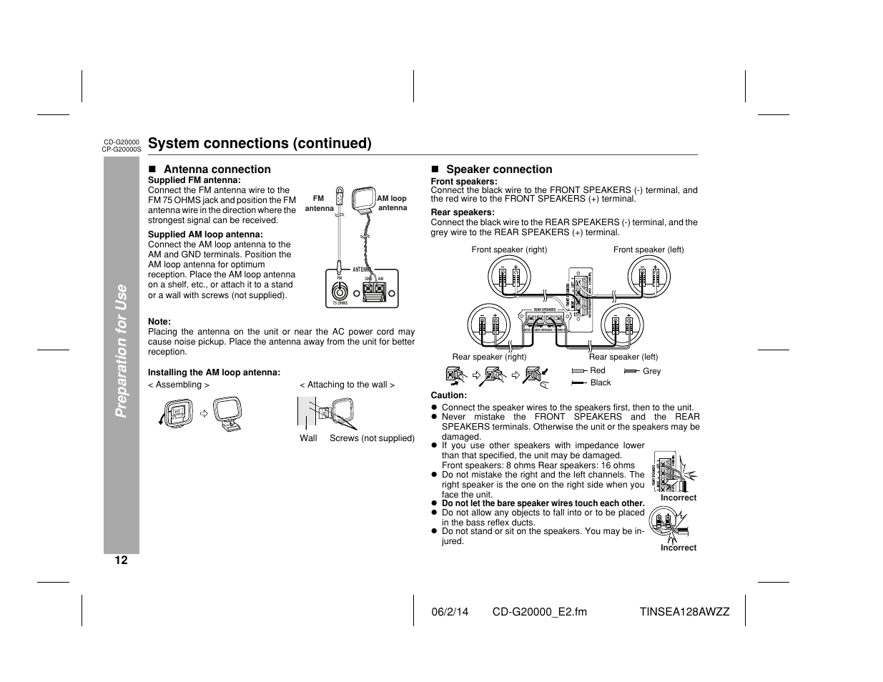 Preparation for use, System connections (continued) | Sharp CP-G20000S User Manual | Page 12 / 48