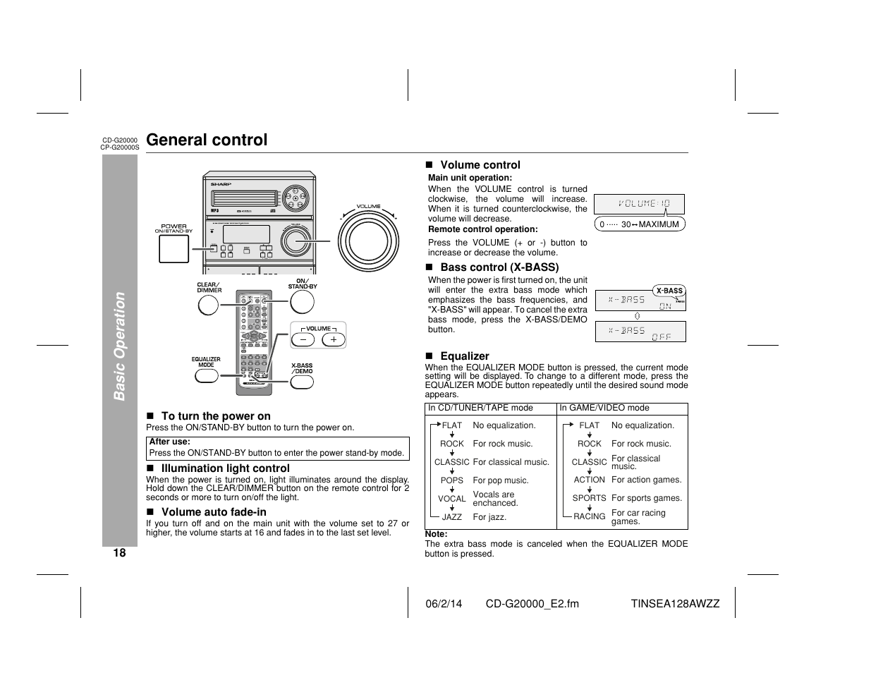 General control, Basic operation | Sharp CP-G20000S User Manual | Page 18 / 48