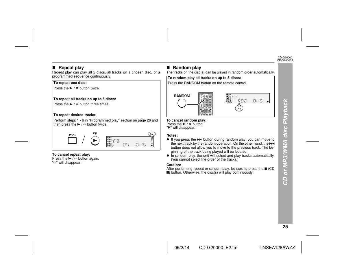 Cd or mp3/wma disc playback | Sharp CP-G20000S User Manual | Page 25 / 48