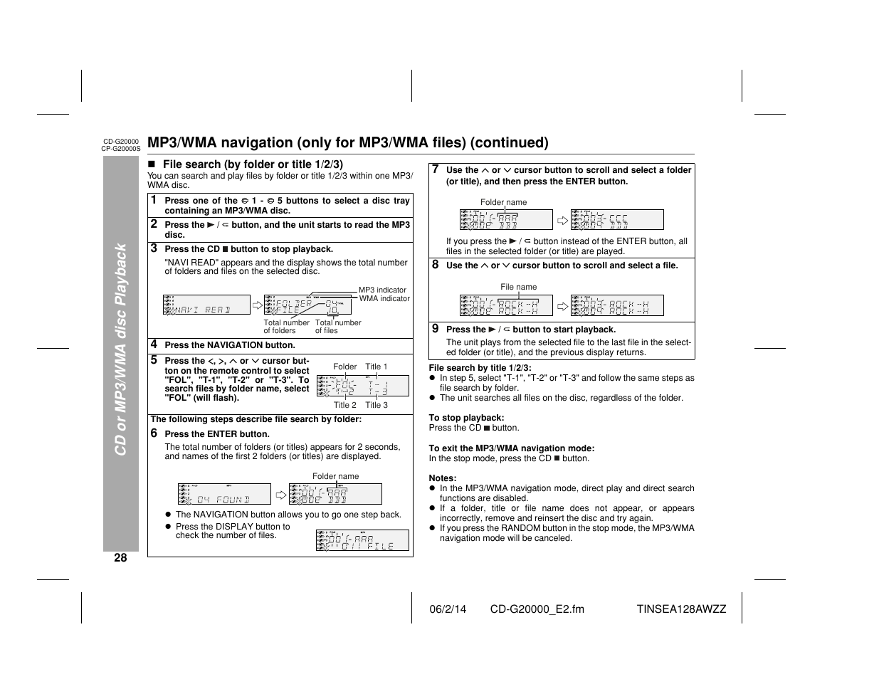 Cd or mp3/wma disc playback | Sharp CP-G20000S User Manual | Page 28 / 48