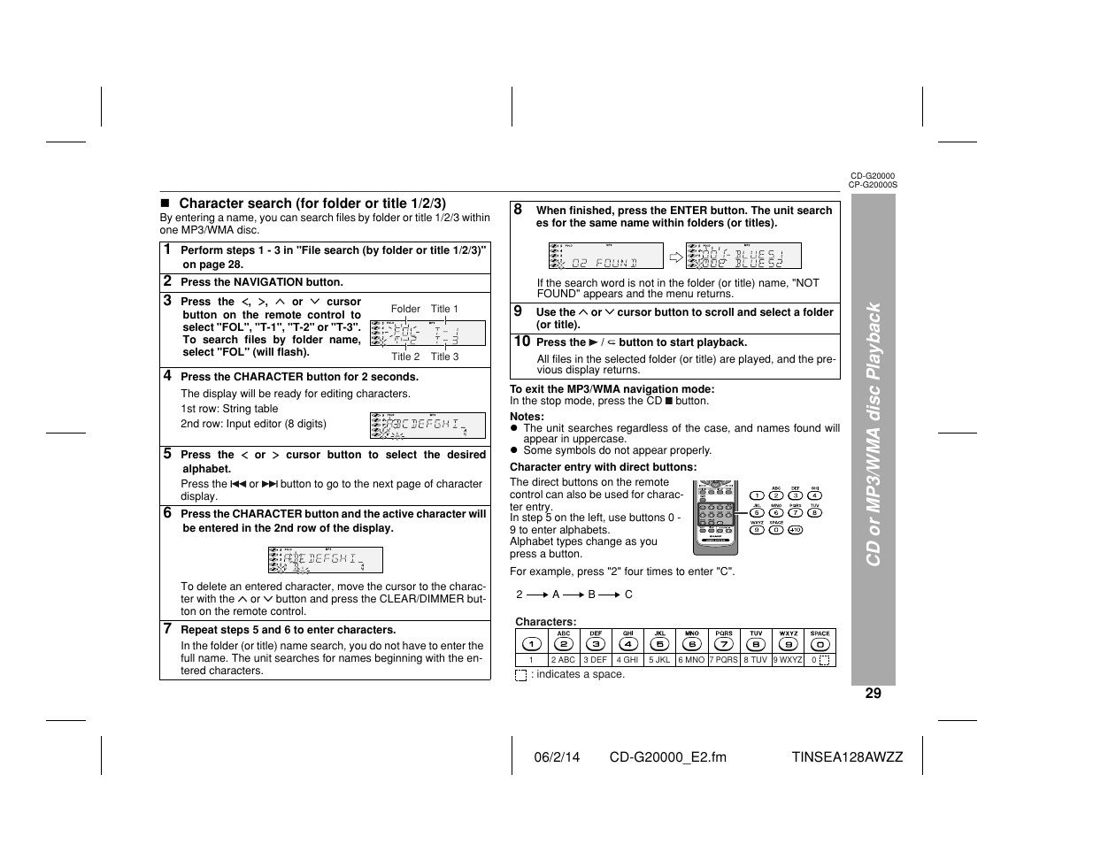 Cd or mp3/wma disc playback | Sharp CP-G20000S User Manual | Page 29 / 48