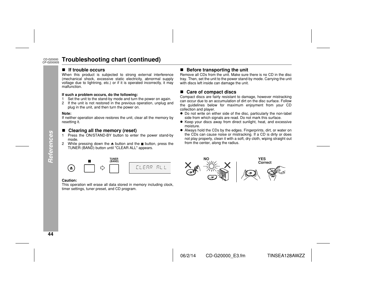 References, Troubleshooting chart (continued) | Sharp CP-G20000S User Manual | Page 44 / 48