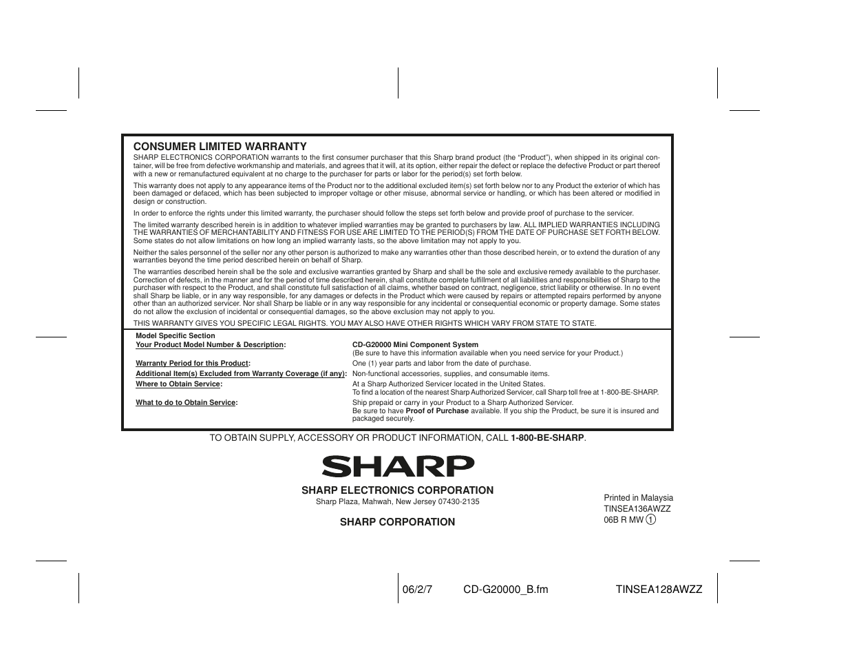 Sharp CP-G20000S User Manual | Page 48 / 48