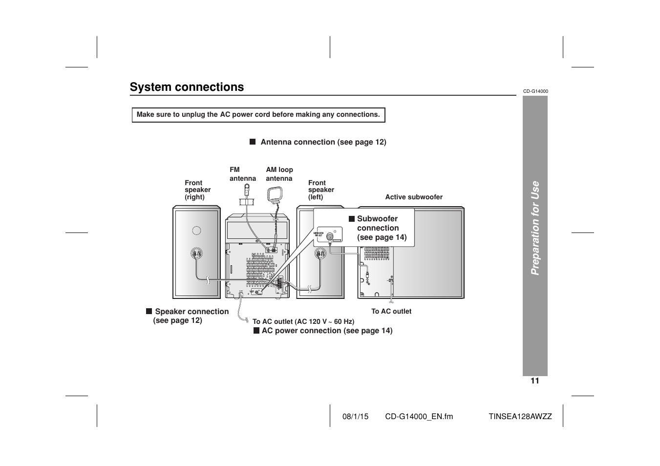 System connections | Sharp CD G14000 User Manual | Page 11 / 48