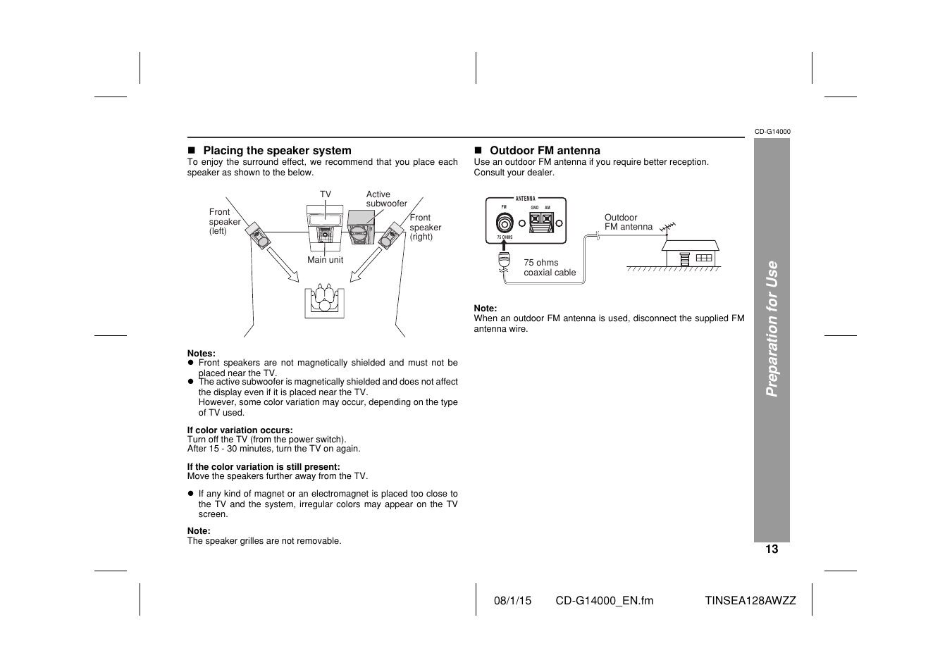 Preparation for use | Sharp CD G14000 User Manual | Page 13 / 48