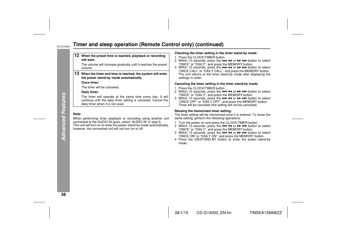 Advanced features | Sharp CD G14000 User Manual | Page 38 / 48