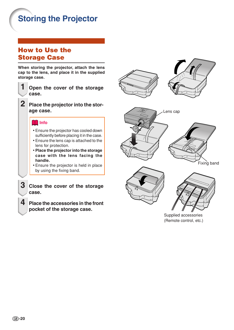 Storing the projector, How to use the storage case | Sharp Notevision XG-C465X User Manual | Page 22 / 71
