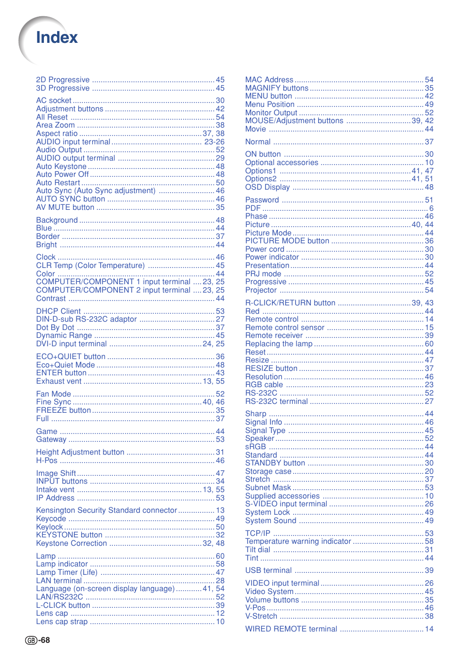 Index | Sharp Notevision XG-C465X User Manual | Page 70 / 71