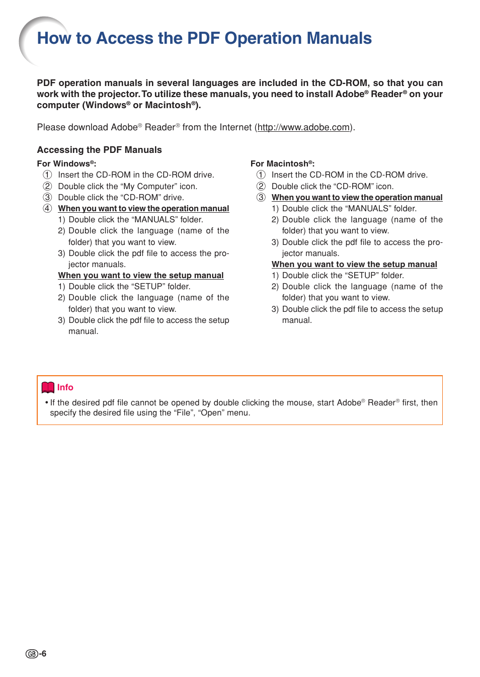 How to access the pdf operation manuals | Sharp Notevision XG-C465X User Manual | Page 8 / 71