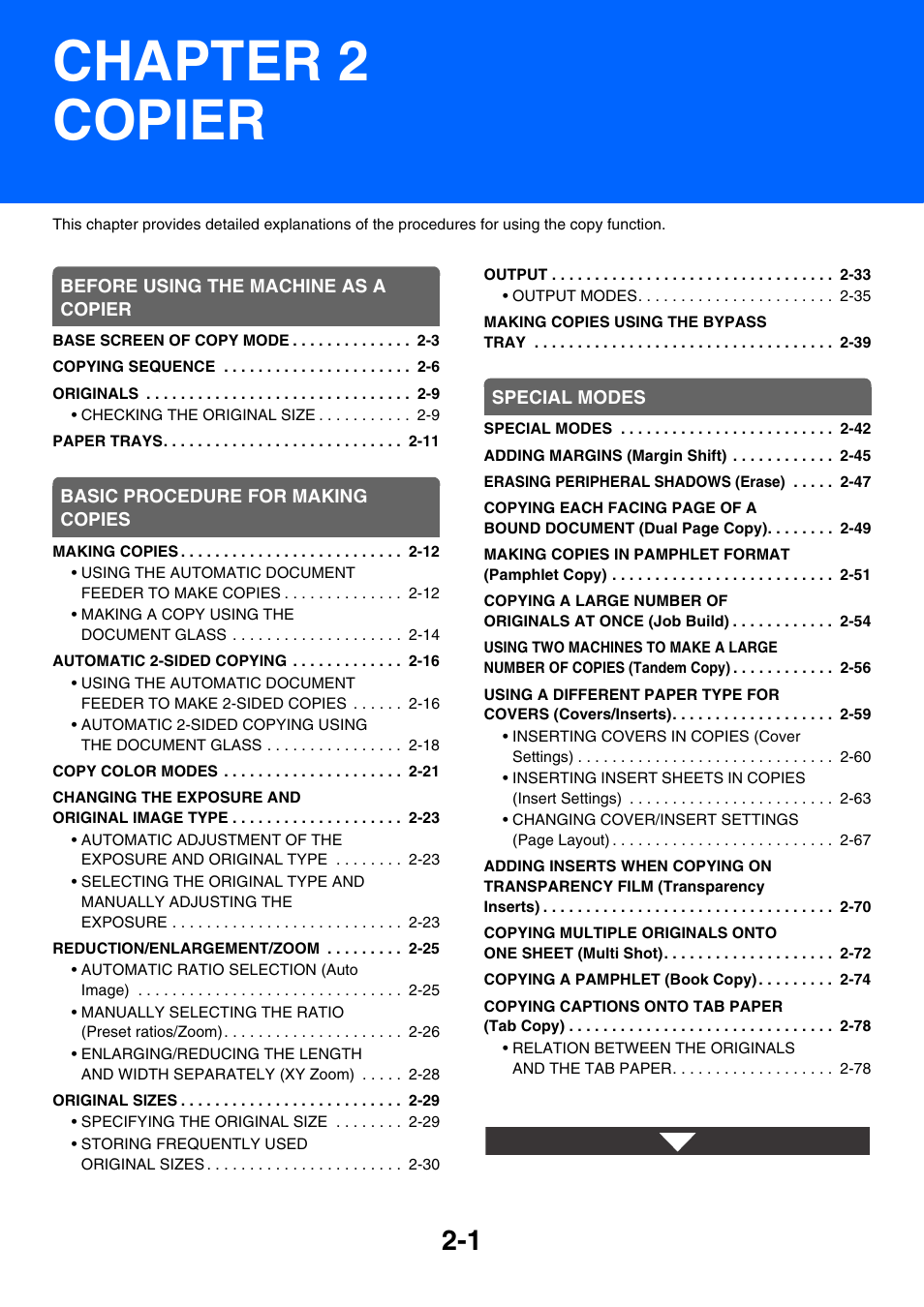 Copier, Chapter 2 copier | Sharp MX-3100N User Manual | Page 115 / 799