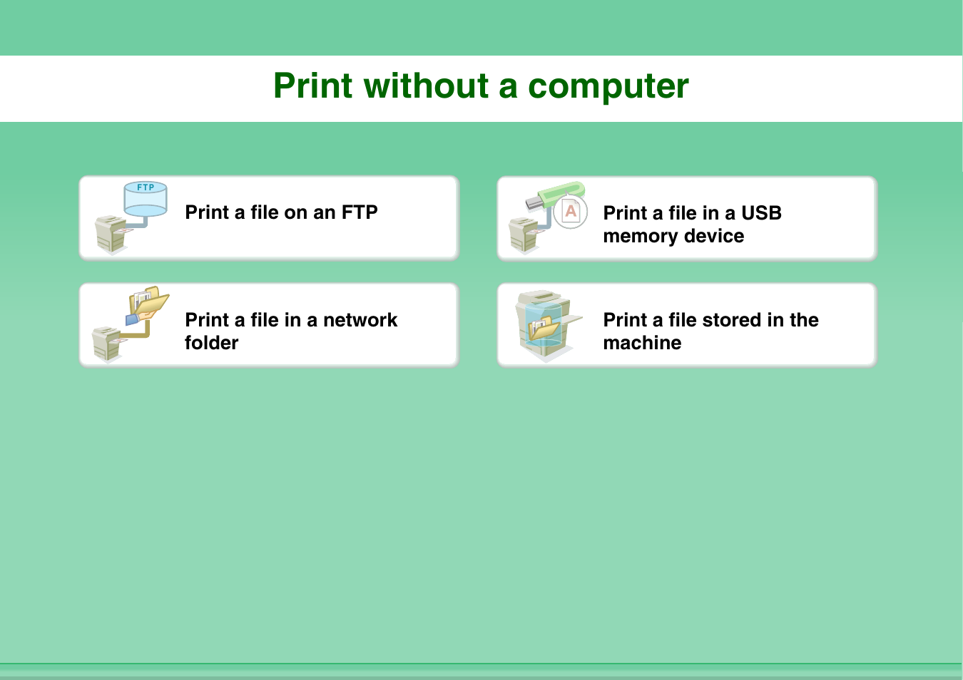 Print without a, Computer, Print without a computer | Sharp MX-3100N User Manual | Page 12 / 799