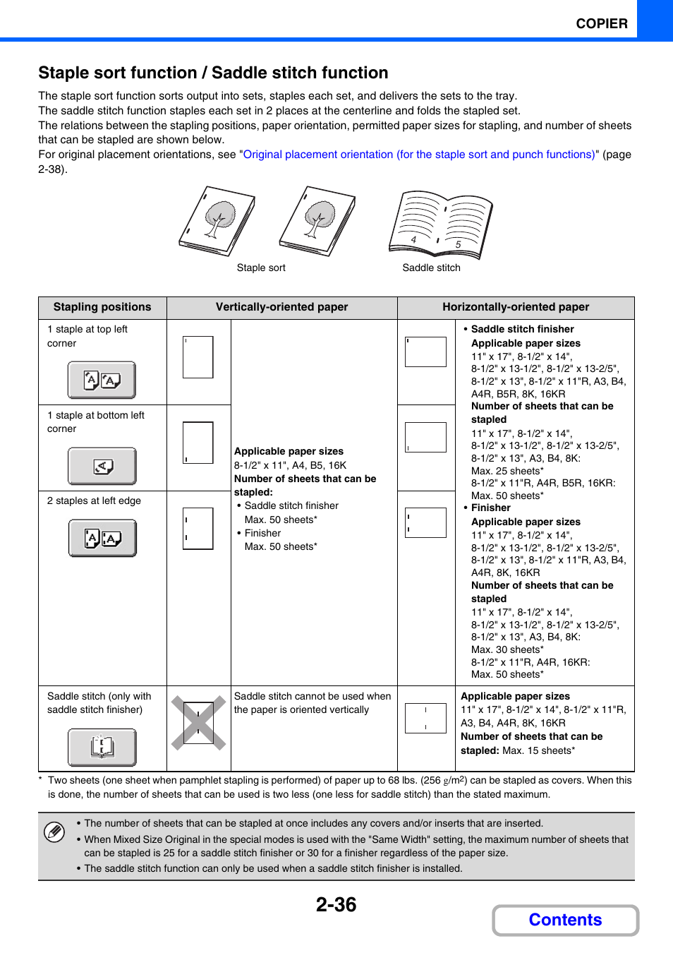 Staple sort function / saddle stitch function, Copier | Sharp MX-3100N User Manual | Page 150 / 799