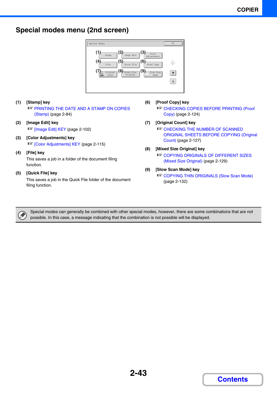 Contents special modes menu (2nd screen), Copier | Sharp MX-3100N User Manual | Page 157 / 799