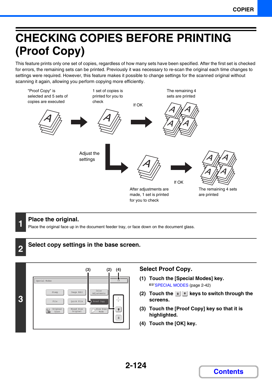 Checking copies before printing (proof copy) -124, Checking copies before printing (proof copy) | Sharp MX-3100N User Manual | Page 238 / 799