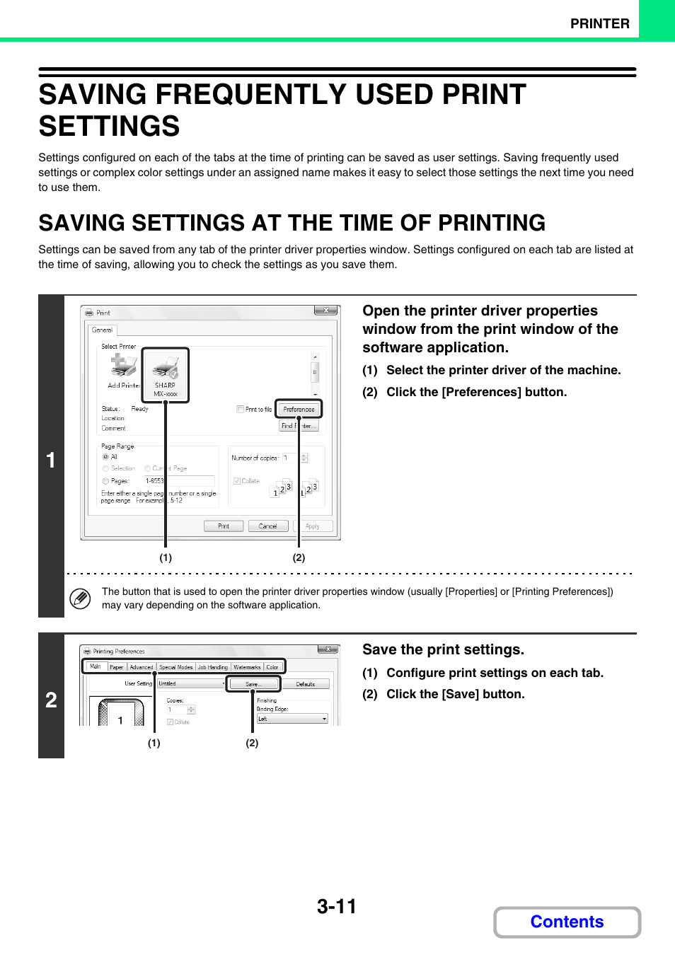 Z store frequently used print settings, Saving frequently used print settings -11, Saving settings at the time of | Printing -11, Saving frequently used print settings, Saving settings at the time of printing | Sharp MX-3100N User Manual | Page 275 / 799