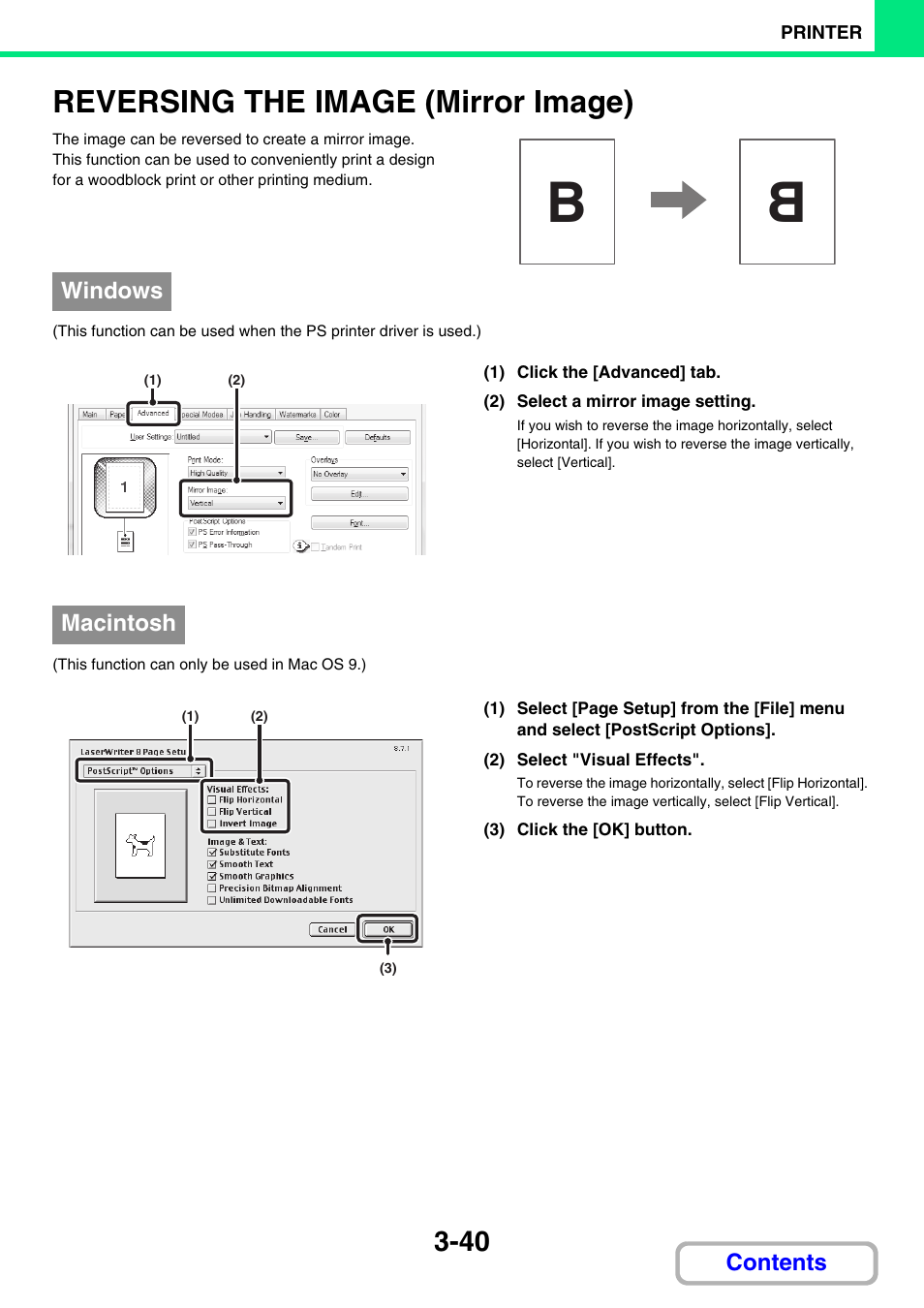 Z print a mirror-image, Reversing the image (mirror image) -40, Reversing the image (mirror image) | Sharp MX-3100N User Manual | Page 304 / 799