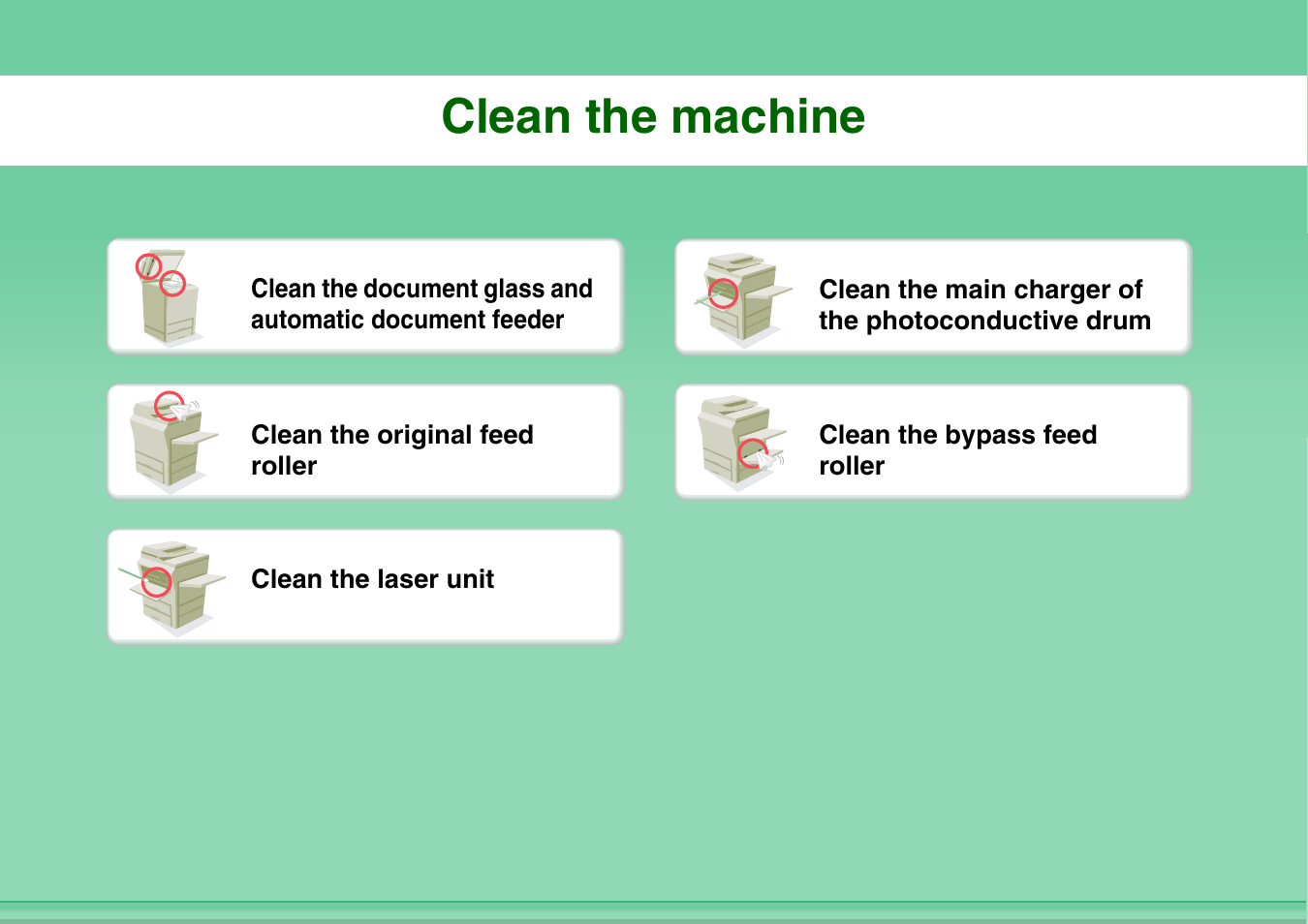 Clean the, Machine, Clean the machine | Sharp MX-3100N User Manual | Page 37 / 799