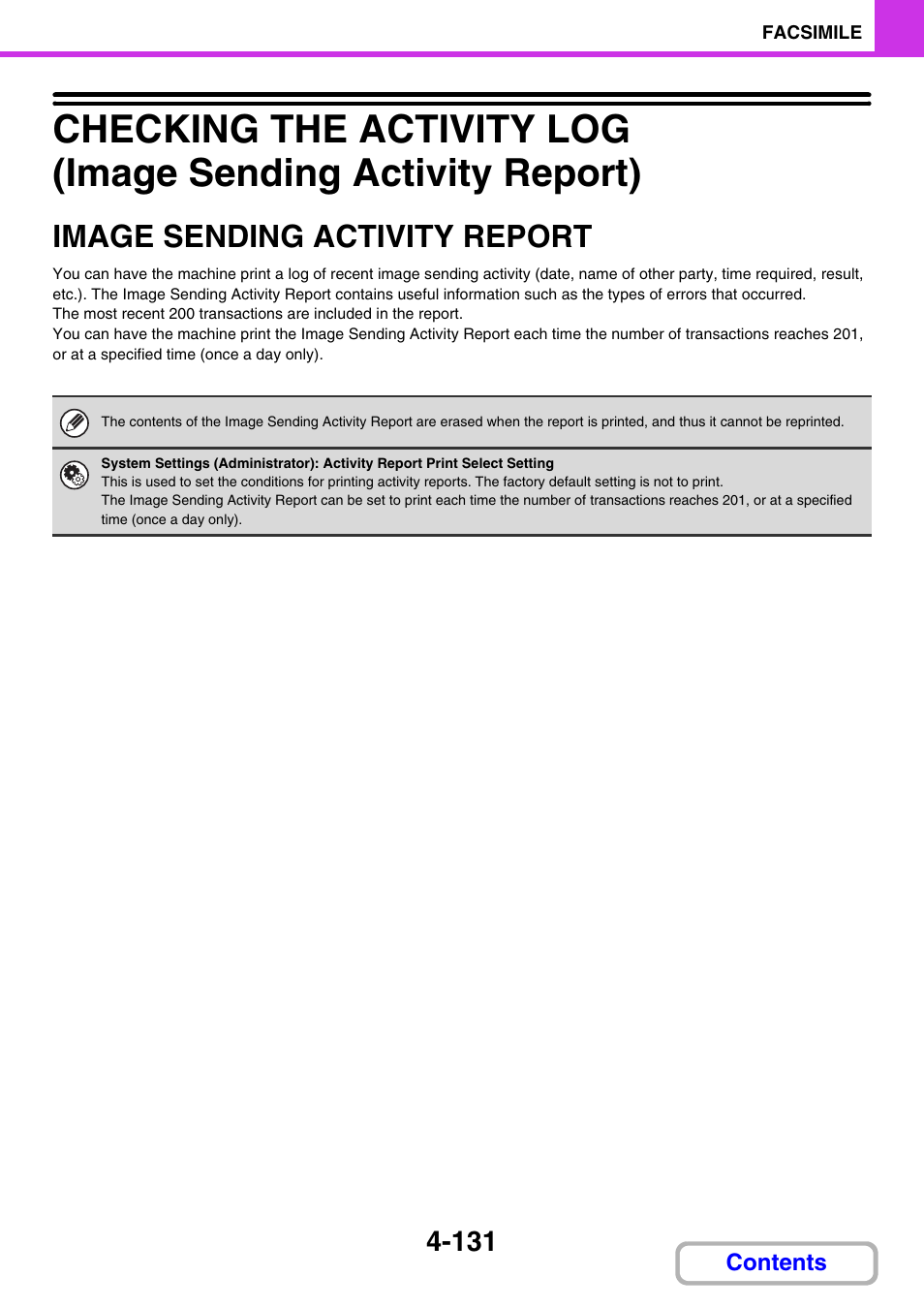 Check the log of previous transmissions, Image sending activity report -131, Image sending activity report | Sharp MX-3100N User Manual | Page 472 / 799